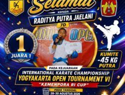Raditya Putra Jaelani Raih Juara 1 Kejuaraan Karate Internasional Yogyakarta Open Tournament VI 2026    